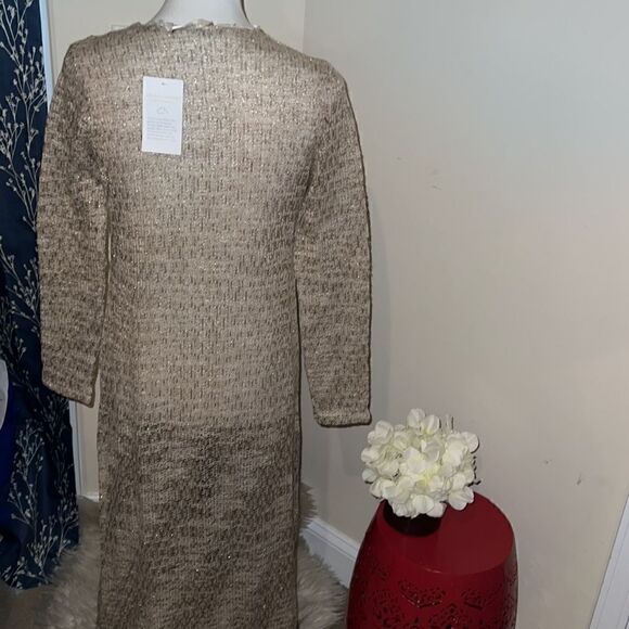 NEW Soft Surroundings Gold Tan Open Weave Open Front Long Cardigan sz Petite XL - Picture 3 of 7
